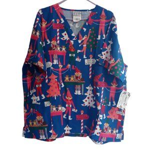 Women's Santa's Elves Workshop Scrub Top Size 2XL